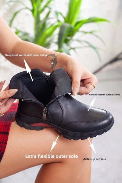 Adım Adım Γυναικείες μαύρες γνήσιες δερμάτινες αντιολισθητικές σόλες, εξαιρετικά εύκαμπτες, ανθεκτικές στο κρύο