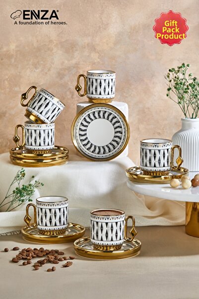 Enza طقم فناجين قهوة بورسلين 6 قطع من ريو 90 مل