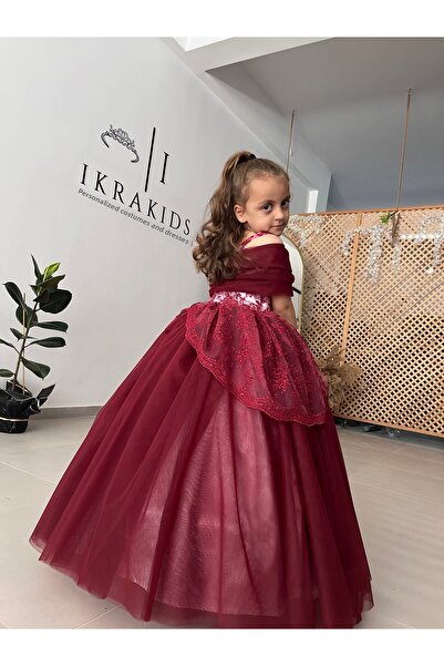 İkrabutikbursa Girl's Princess Dress, Girl's Evening Dress, Plum Dress