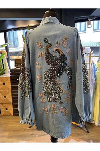 Dadali كيمونو نسائي من قماش الدنيم المطرز بالقطن والتطريز بالحجر