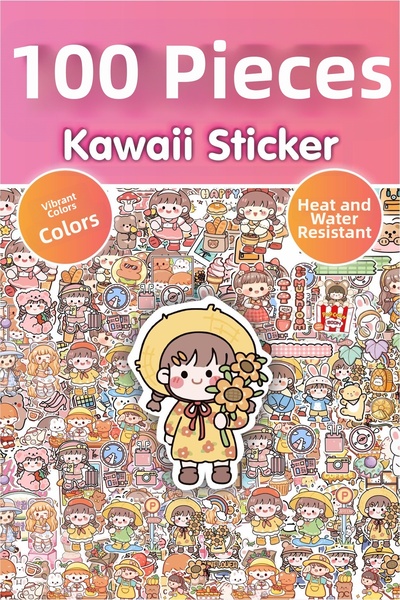 Piksel Grafik مجموعة ملصقات أنيمي مكونة من 100 قطعة - ملصق قلم ودفتر كمبيوتر محمول وزجاجة مياه