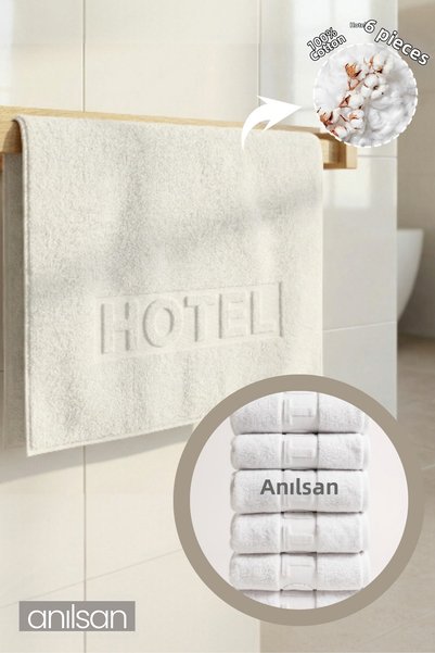 Anılsan Set de 6 prosoape albe cu logo hotelier - 50x90 cm, 225 gr, 100% bumbac, prosoape pentru spa și hotel