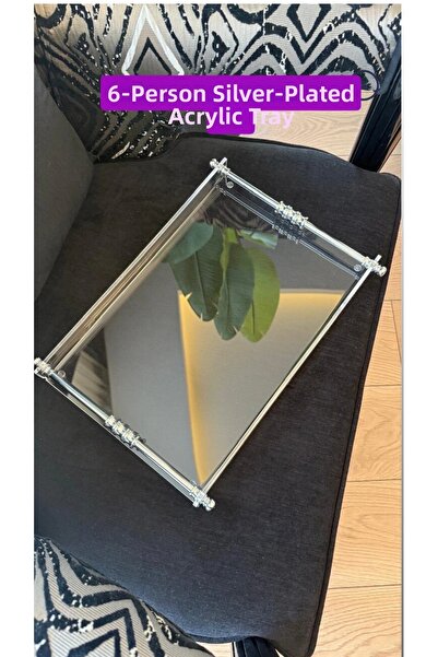 innossa pleksi dekorasyon صينية زجاجية مقاس 6 أشخاص بمقبض مطلي بالنحاس الفضي