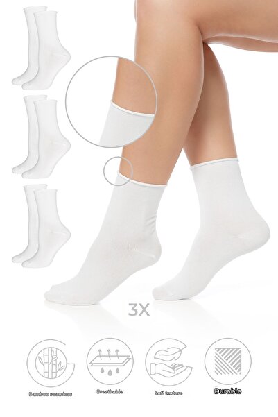 SAYSEZ Șosete de bambus pentru femei, fără elastic, alb, fără sudură, premium, pachet de 3 / șosete fără marcaj / fără strângere