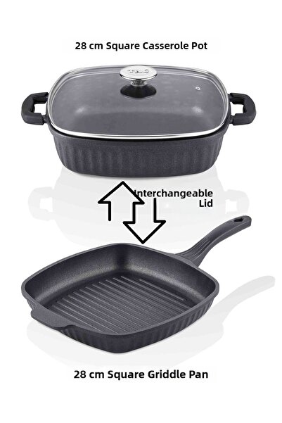 Taç Valeriya Casting 2-Piece Square Oblate Pot and Grill Pan Set