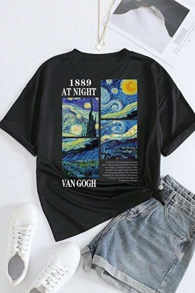 one button Tricou unisex cu imprimeu Van Gogh, cu gâtul rotund, 100% bumbac