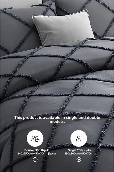 Evlen Home Collection Cotton Aimar Bedspread Set Single Size Daily Double Sided Boho 2 Piece Fiber Filled Anthracite
