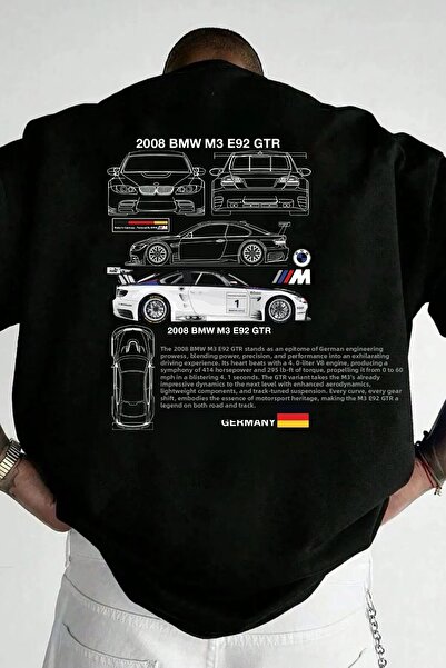 Moda Glo Tricou oversize unisex BMW M3 - imprimeu pe spate, 100% bumbac, mane...