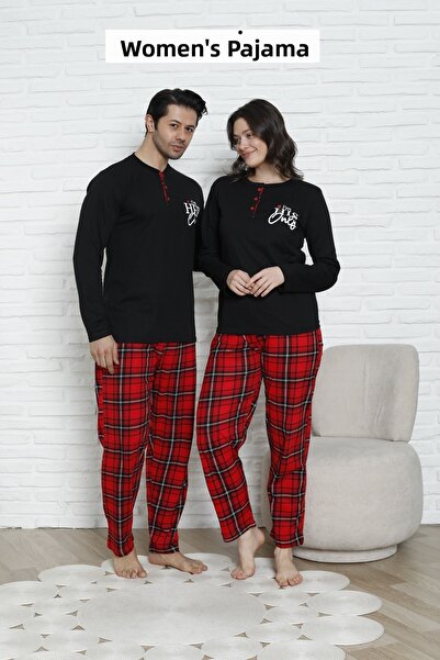 MODAREYA Ζευγάρι μακρυμάνικη λεπτή καρό πιτζάμες για ζευγάρια και προίκα