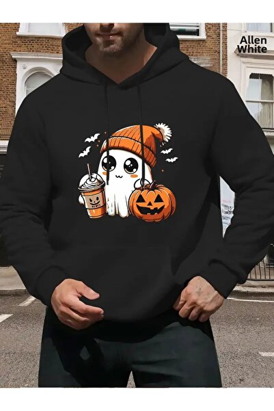 WOODROFFE Hanorac negru unisex cu glugă cu tematică de Halloween