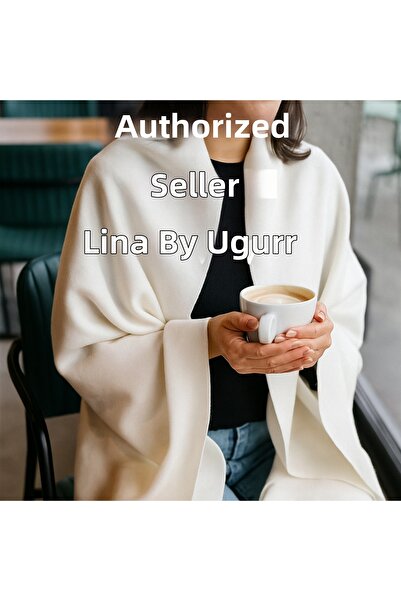 LinaByUgurr شال كتف شتوي سميك من الصوف مع شراشيب كريمية، شال ناعم الملمس للمق...