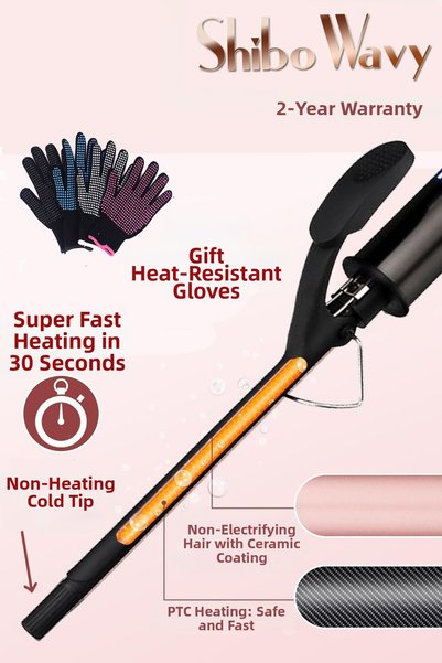 Shibowavy 9mm Curly Thin Hair Curling Iron (Afro Wave) Clip-On Extra Long Headpiece with Gloves Gift