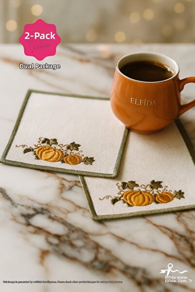 ELFİDA حامل أكواب للحفلات وفوط مائدة مطرزة على شكل يقطين الهالوين (قطعتان)