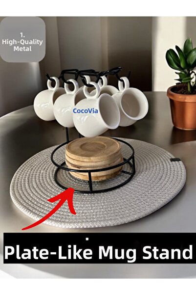 CocoVia Suport decorativ pentru cești cu 6 plăci - Suport pentru cești de caf...