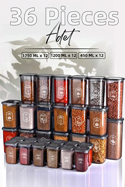 Kitchen Life Full+Full Set 36 Pieces Labeled Square Food Storage Container Se...