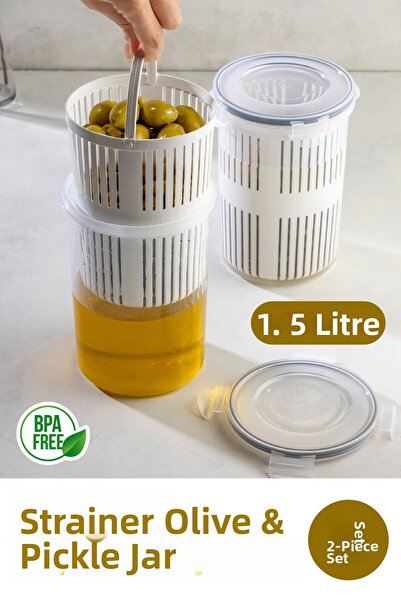 Vienev 2 recipient de depozitare de 1,5 litri cu sită Suport pentru măsline pentru murături