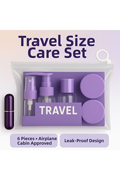TARIK HOME Комплект за грижа и козметика за пътуване от 6 части, цветен, съвместим с кабината на самолета, с бутилка парфюм
