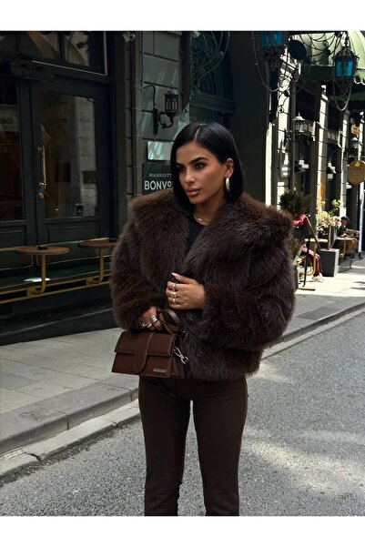 Bak'ap Premium Ele Lined Trendy Snap Closure Shawl Collar Faux Fur