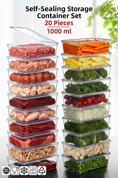 Nandy Home Set de 20 cu capacitate de 1 litru - Recipient de depozitare potri...