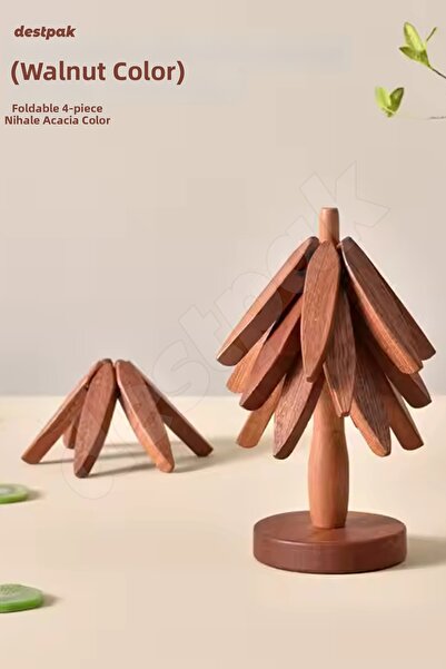Destpak (لون أكاسيا) 4 قطع من الركائز الخشبية مع حامل - ركيزة من خشب الجوز، ر...