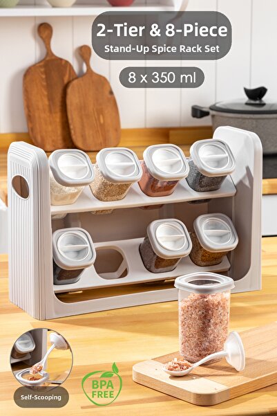 Meleni Home Set de boluri de condimente ermetice, bej, 8 piese - Cu capac și ...