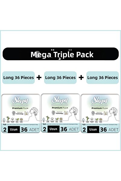 Sleepy فوط صحية بيو ناتشورال بريميوم بلس - عبوة ميجا طويلة 36×3 (108 قطعة)