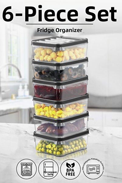 Kitchen Life 6 Pieces 250 ml Refrigerator and Microwave Storage Container - Refrigerator Organizer Storage Box