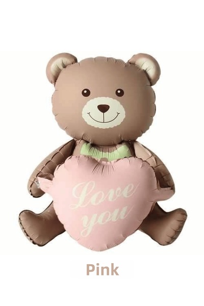 Bunloon Pink Heart Sitting Bear Foil Balloon Birthday Party Decoration