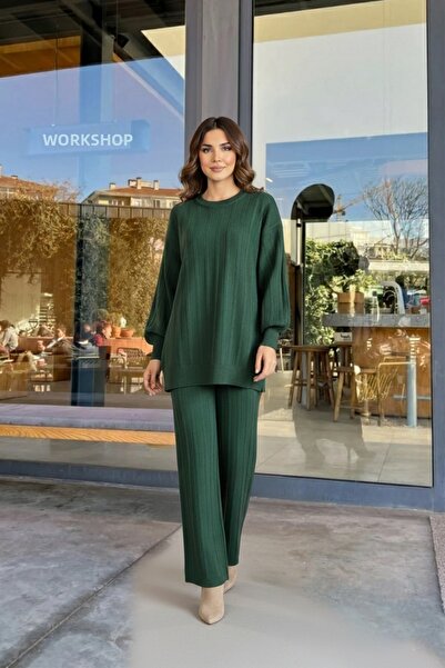 TrendParis طقم مكون من قطعتين من سروال تونيك تريكو بأكمام خفاش رفيعة