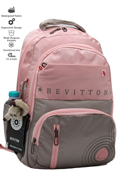 Bevitton Bvt-34400 School Bag Water Resistant Fabric Unisex Powder-Mink Daily School Backpack