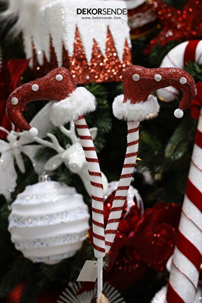 Dekorsende Christmas Ornament Glittered Inverted Leg Branch Red White 75 cm