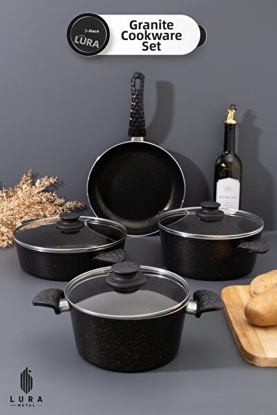 Homekolik 7 Piece Avngrd Black Granite Cookware Set – Fireproof Non-Stick |  ...