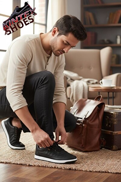 NeoStep حذاء رياضي برباط قابل للتنفس باللونين الأبيض والأسود للجنسين