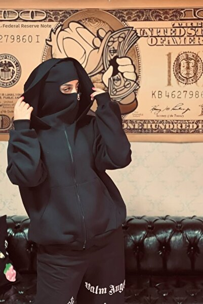 Karakedi Μαύρο φούτερ σαμουράι με φερμουάρ Streetwear