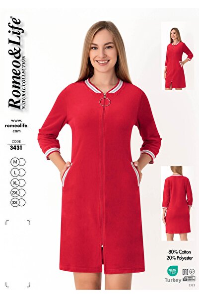 ROMEO LİFE Dámské bavlněné sametové zimní šaty na zip / červené - 3431