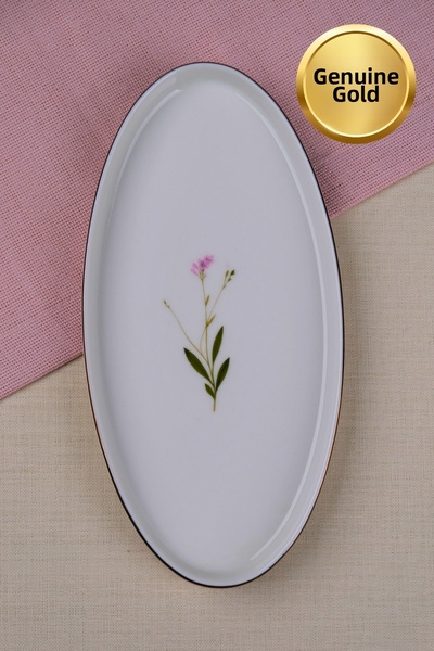 tabakevi Tabak Evi Porcelain Natura Broadcloth Gold Gilded Boat with Upright Cheeks 26X13X2Cm Single