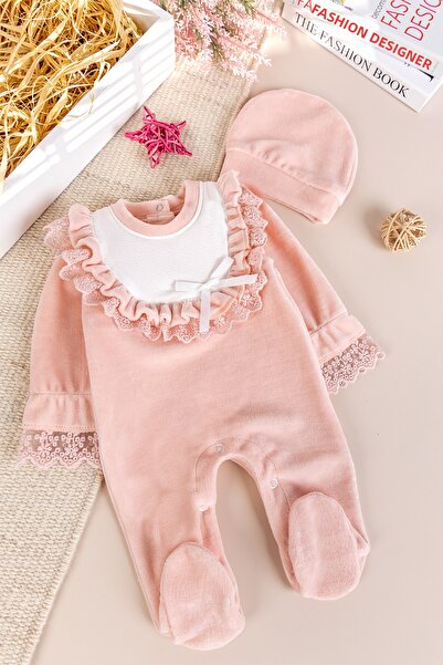 Babymod طقم رومبير شتوي مخملي للفتيات الصغيرات من القطن المزركش