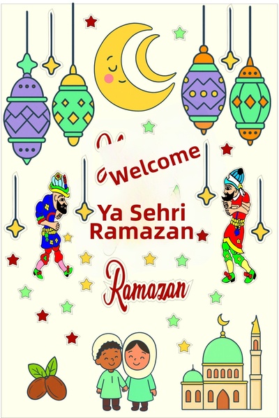 Göktuğ Hediyelik مجموعة ملصقات زجاجية بتصميم شهر رمضان لتزيين حضانة المدرسة