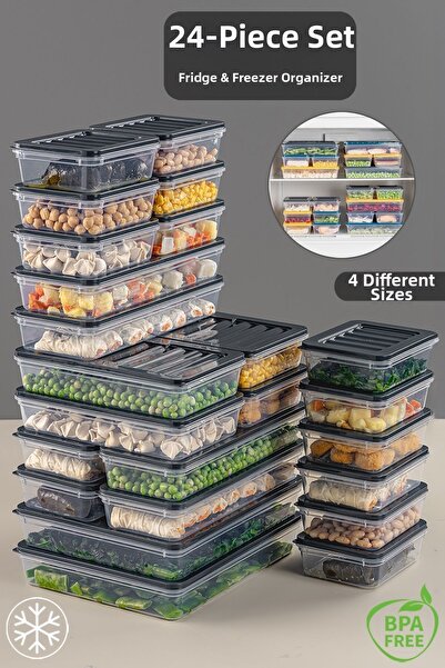 Meleni Home حاوية تخزين متوافقة مع الميكروويف 24 قطعة أنثراسايت - 2x2400 مل 4x1200 مل 6x1170 مل 12x600 مل