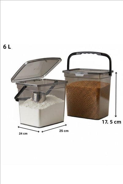 Kitchen Life Recipient pătrat de 2 bucăți pentru leguminoase pentru făină de dimensiune mega (6 litri) - Recipient pentru cutie de depozitare pentru detergent cu mâner 2 bucăți