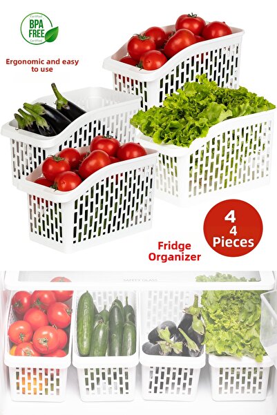 Porsima Org-23 صندوق تخزين بلاستيكي أبيض مكون من 4 قطع - سلة تنظيم خزانة متعد...