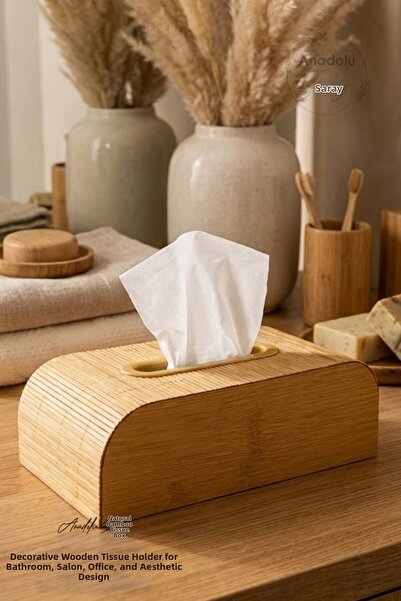 Anadolu Saray Natural Bamboo Napkin Box Decorative Wooden Napkin Holder Bathroom Living Room Office Organizer Aesthetic Design