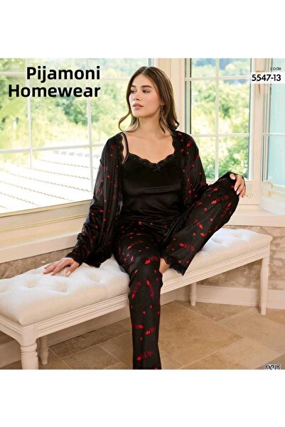 Pijamoni طقم بيجامة مخملية منقوشة للسيدات مكون من 3 قطع