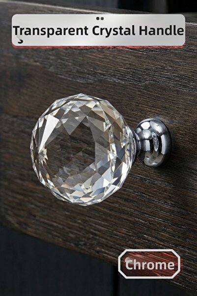 Badem10 Transparent Crystal Look Chrome Handle Button Handle Drawer Luxury Look Handle for Cabinet Furniture