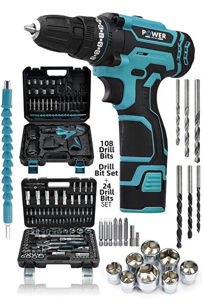 POWER BLACK 132 قطعة من الفولاذ المقاوم للصدأ الاحترافي - علبة تروس فولاذية محمية، مجموعة مقابس لامعة مع هدية