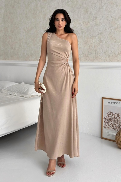 Serica Moda Stone Patterned One Shoulder Dress with Window Detail