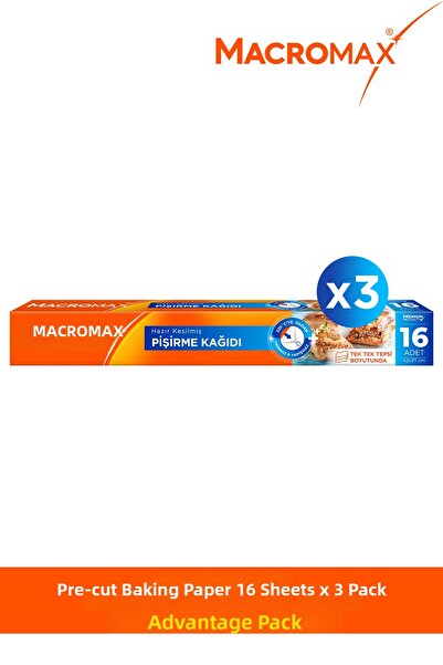 MACROMAX 16 قطعة من ورق الخبز المقطوع مسبقًا × 3 قطع