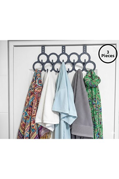 Saint Belisama Concept Suport practic pentru prosoape de bucătărie cu 11 compartimente, pentru spatele ușii, organizator pentru dulap, 3 bucăți, gri