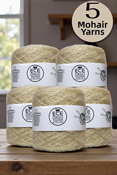 Ece Örgü Tasarım Atölyesi in fire de tricotat moher verde, cu fibre groase, l...