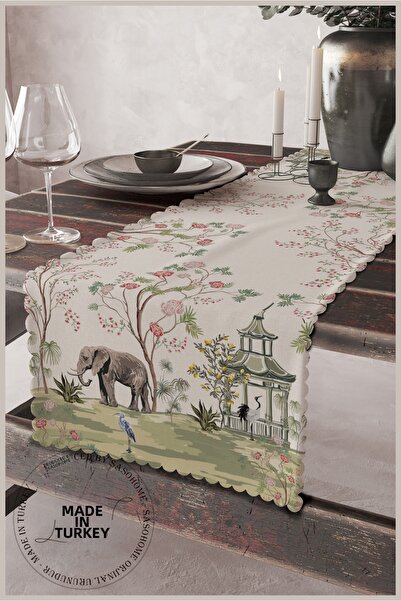 SasoHome عداء ديكور مطبوع رقميًا بأوراق خضراء وردية